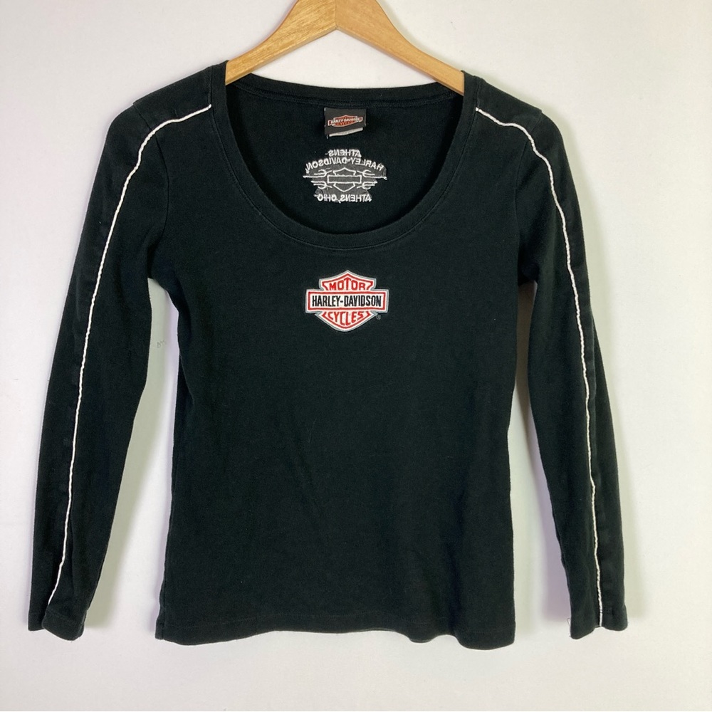 Harley Davidson Women's T-Shirt Size S Slim Fit  3/4 Sleeve Athens Ohio Graphic